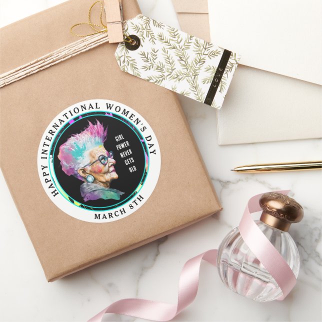 Happy International Women's Day 8th March Grl Pwr Classic Round Sticker (Gifting)