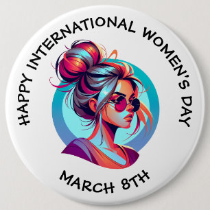 Happy International Women's Day March 8th 6 Inch Round Button