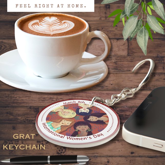 Happy International Women's Day Portrait Red Keychain (Happy International Women's Day Portrait Red Keychain)