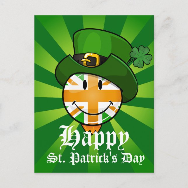 Happy irish Union Jack Flag in a Leprechaun Hat Postcard (Front)