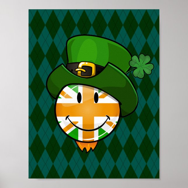 Happy irish Union Jack Flag in a Leprechaun Hat Poster (Front)