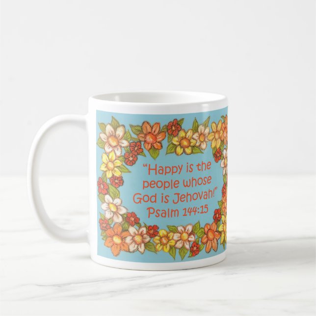 Happy is People God is Jehovah Scripture Mug (Left)