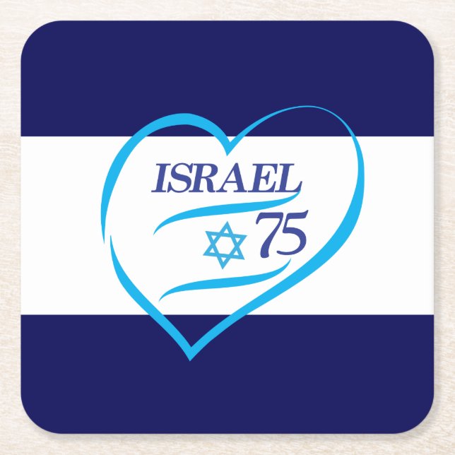 Happy Israel Independence Day Anniversary 75 Square Paper Coaster (Front)