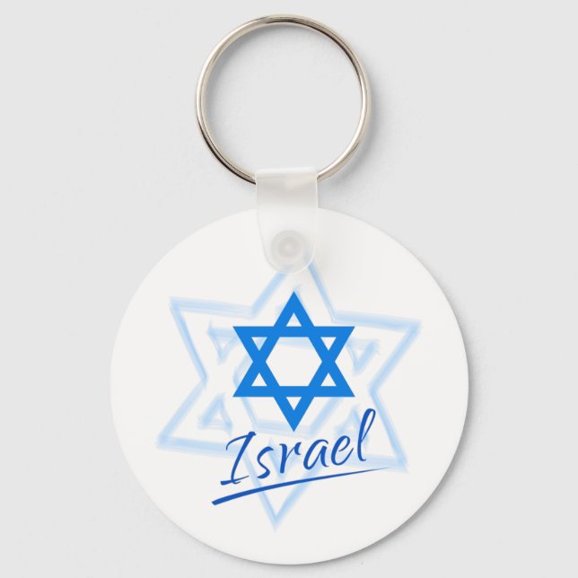 Happy Israel Independence Day Blue Star of David Keychain (Front)