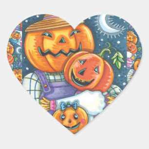 HAPPY JACK O LANTERN FAMILY, COLORFUL AND CUTE HEART STICKER