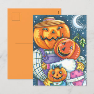 HAPPY JACK O LANTERN FAMILY, COLORFUL AND CUTE HOLIDAY POSTCARD