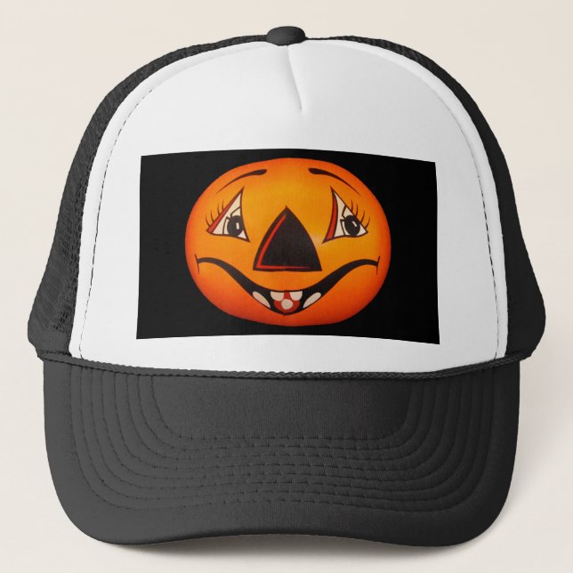 Happy Jack O’ Lantern Halloween Trucker Hat (Front)