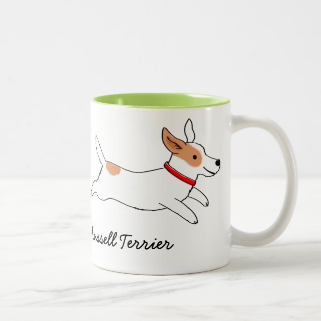Happy Jack Russell Terrier Cartoon Dog Running Two-Tone Coffee Mug (Right)