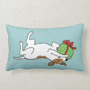 Happy Jack Russell Terrier with Christmas Gift Lumbar Pillow