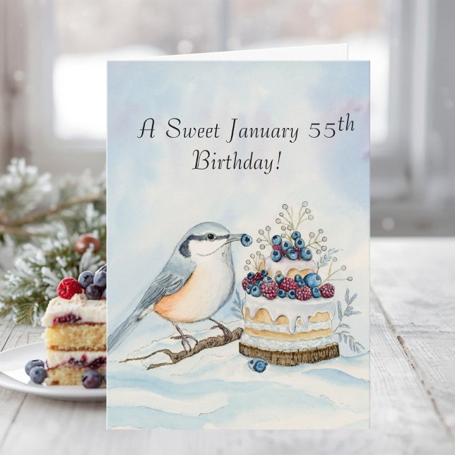 Happy January 55th Birthday Nuthatch Bird Card (Creator Uploaded)