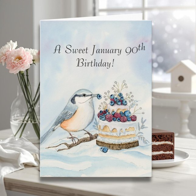 Happy January 90th Birthday Nuthatch Bird Card (Creator Uploaded)