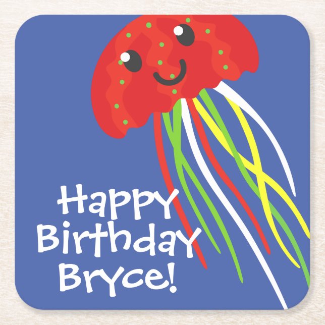 Happy Jellyfish Personalized Paper Coasters (Front)