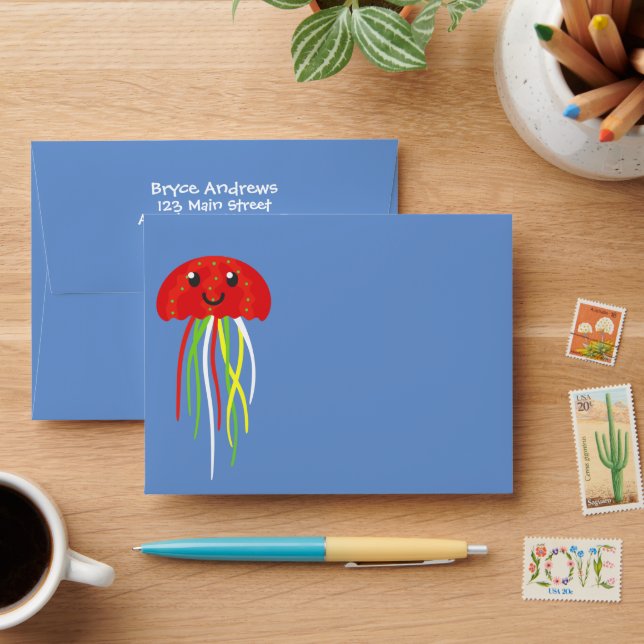 Happy Jellyfish Personalized Stationery Envelopes (Desk)