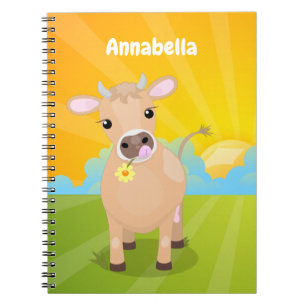 Happy jersey cow cartoon illustration notebook