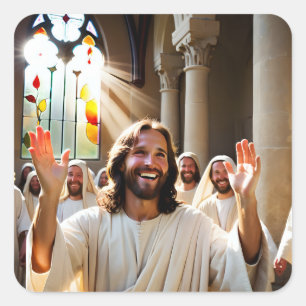 Happy Jesus Christ Square Sticker