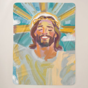Happy Jesus with Crown of Thorns Sherpa Blanket