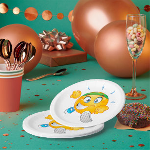 Happy Jogging Emoji Cartoon Runner Paper Plate