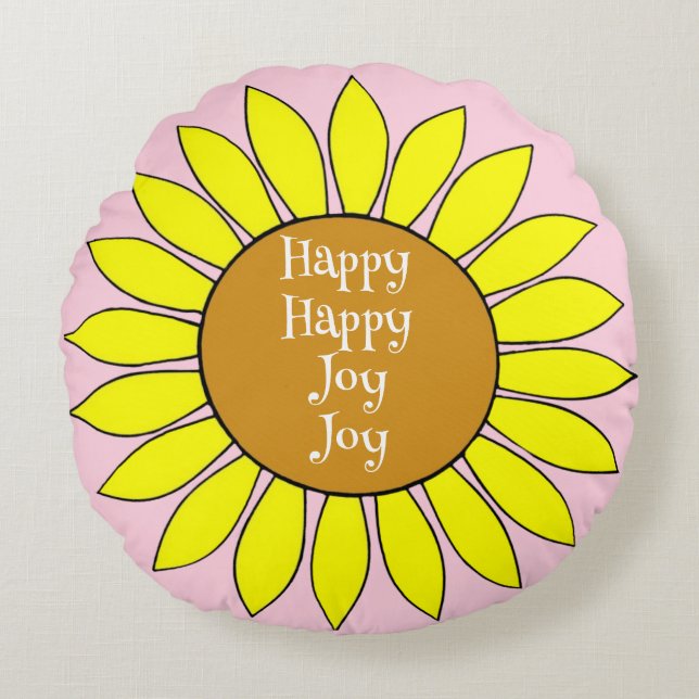 Happy Joy Sunflower Polka Dot Round Throw Pillow  (Front)