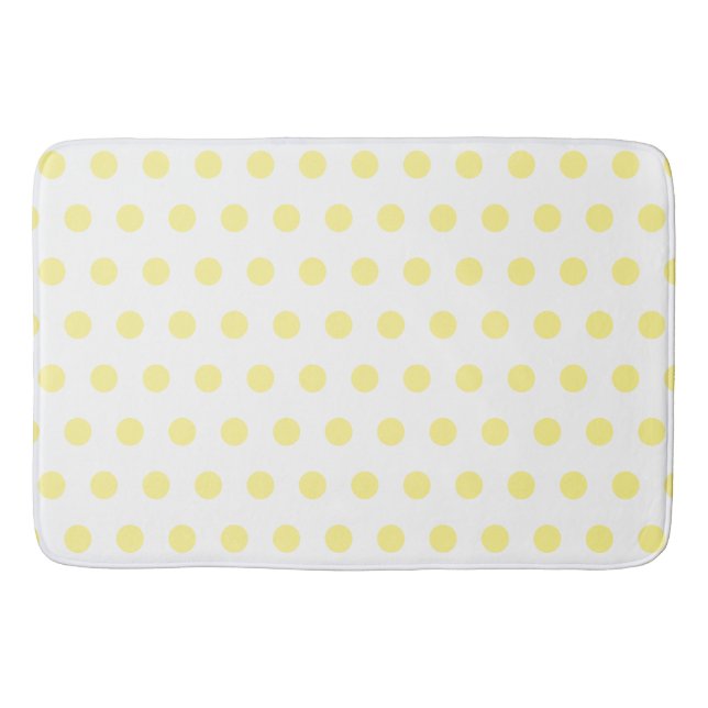 Happy Joyful Cheerful Yellow Polkadots on White Bath Mat (Front)
