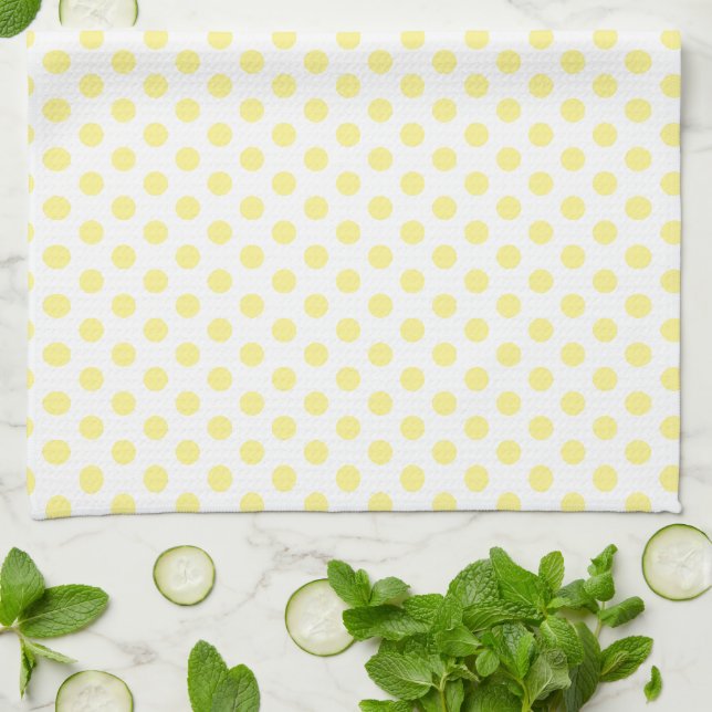 Happy Joyful Cheerful Yellow Polkadots on White Kitchen Towel (Folded)