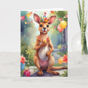 Happy, joyful kangaroo celebrating Card