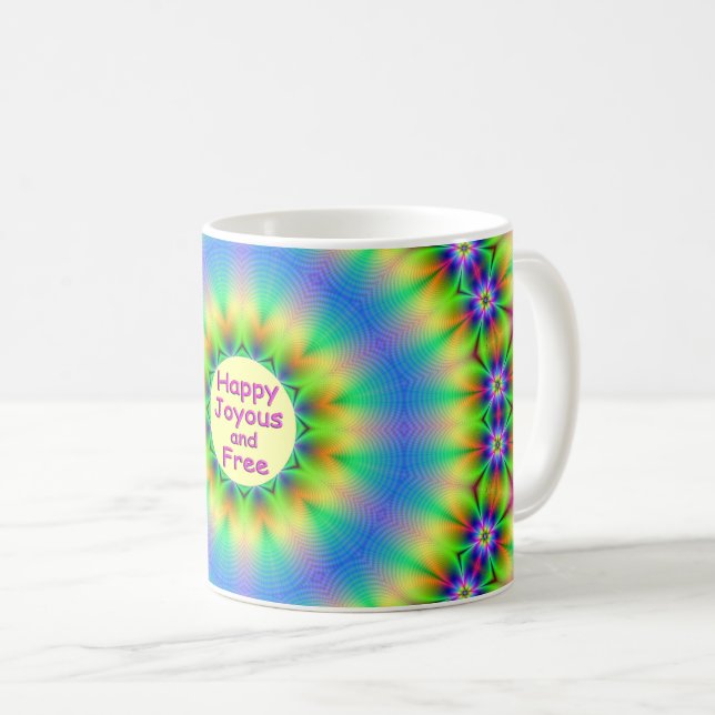 Happy,Joyous and Free Mandala Coffee Mug (Front Right)