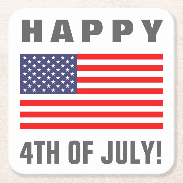 Happy July 4th American flag paper drink coaster (Front)