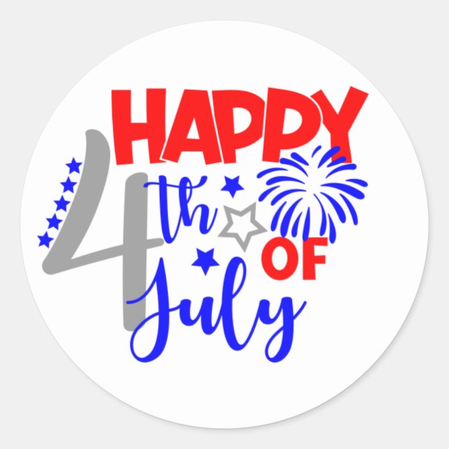 Happy July 4th Classic Round Sticker (Front)