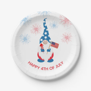 Happy July 4th Cute Gnome Fireworks Paper Plate