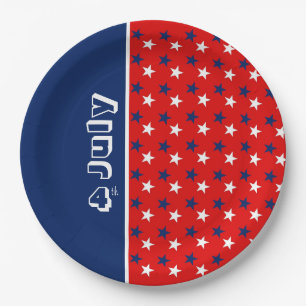 Happy July 4th  Red White Blue  Party Paper Plate