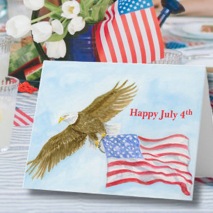 Happy July 4th with Bald Eagle Flying with America Card