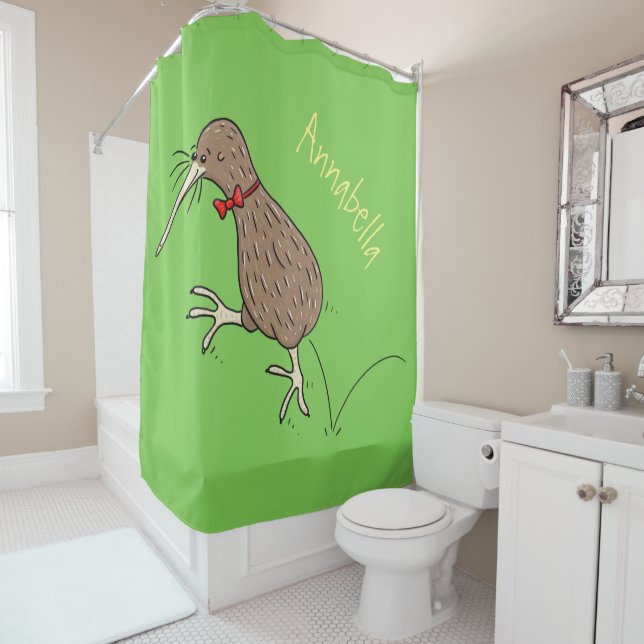 Happy jumping kiwi with bow tie cartoon design (In Situ)