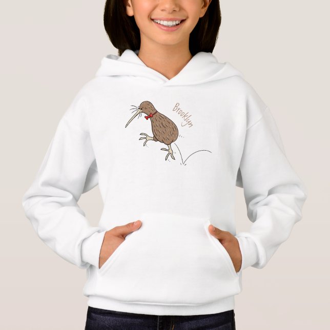 Happy jumping kiwi with bow tie cartoon design (Front)