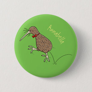 Happy jumping kiwi with bow tie cartoon design 2 inch round button