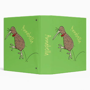 Happy jumping kiwi with bow tie cartoon design binder