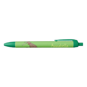 Happy jumping kiwi with bow tie cartoon design black ink pen