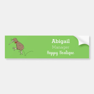 Happy jumping kiwi with bow tie cartoon design bumper sticker