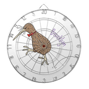 Happy jumping kiwi with bow tie cartoon design dartboard
