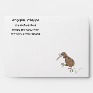 Happy jumping kiwi with bow tie cartoon design envelope