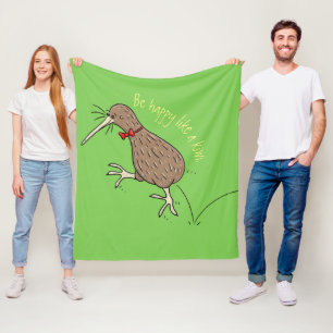 Happy jumping kiwi with bow tie cartoon design fleece blanket