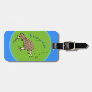 Happy jumping kiwi with bow tie cartoon design luggage tag