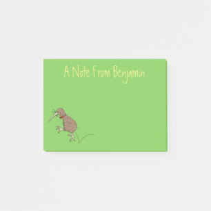 Happy jumping kiwi with bow tie cartoon design post-it notes