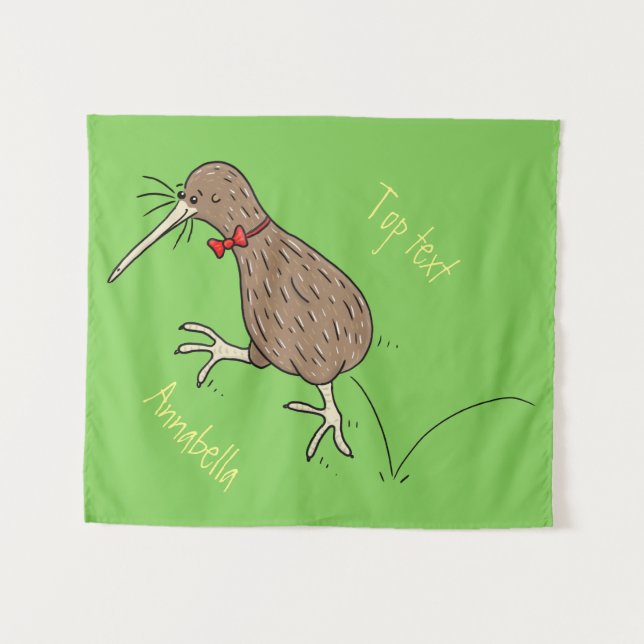 Happy jumping kiwi with bow tie cartoon design  tapestry (Front (Horizontal))