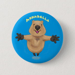 Happy jumping quokka cartoon design 2 inch round button