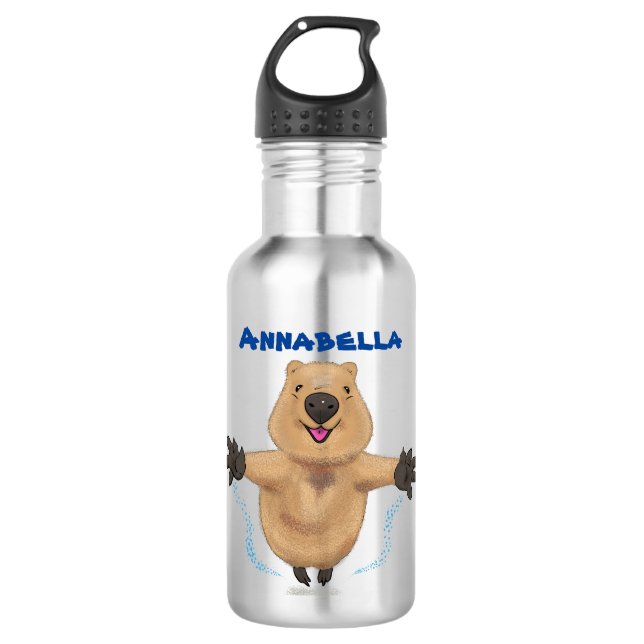 Happy jumping quokka cartoon design 532 ml water bottle (Front)