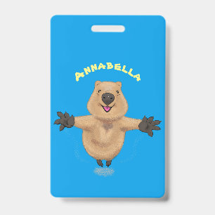 Happy jumping quokka cartoon design badge