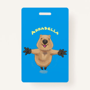 Happy jumping quokka cartoon design badge