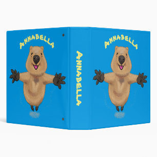 Happy jumping quokka cartoon design binder