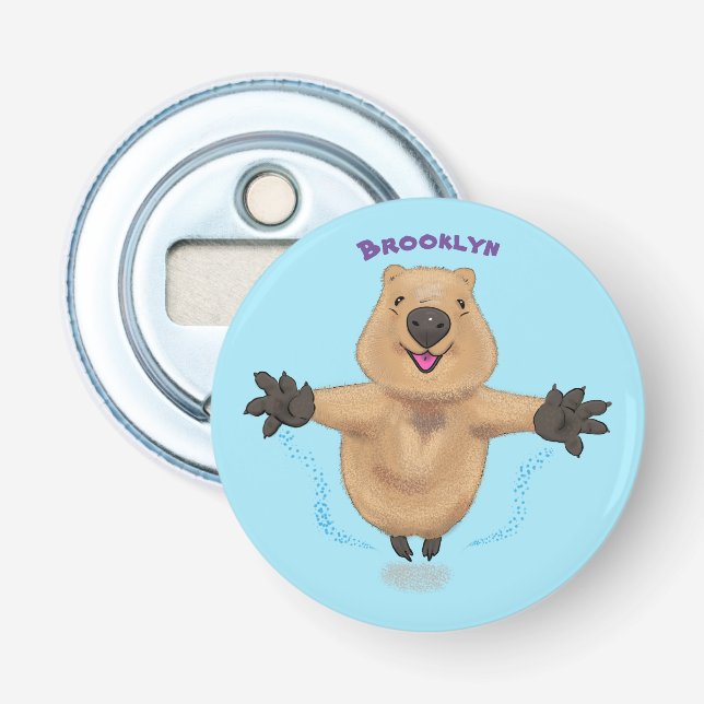 Happy jumping quokka cartoon design bottle opener (Front)