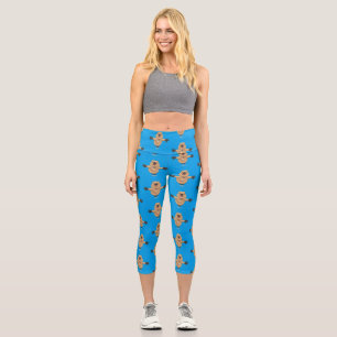 Happy jumping quokka cartoon design capri leggings